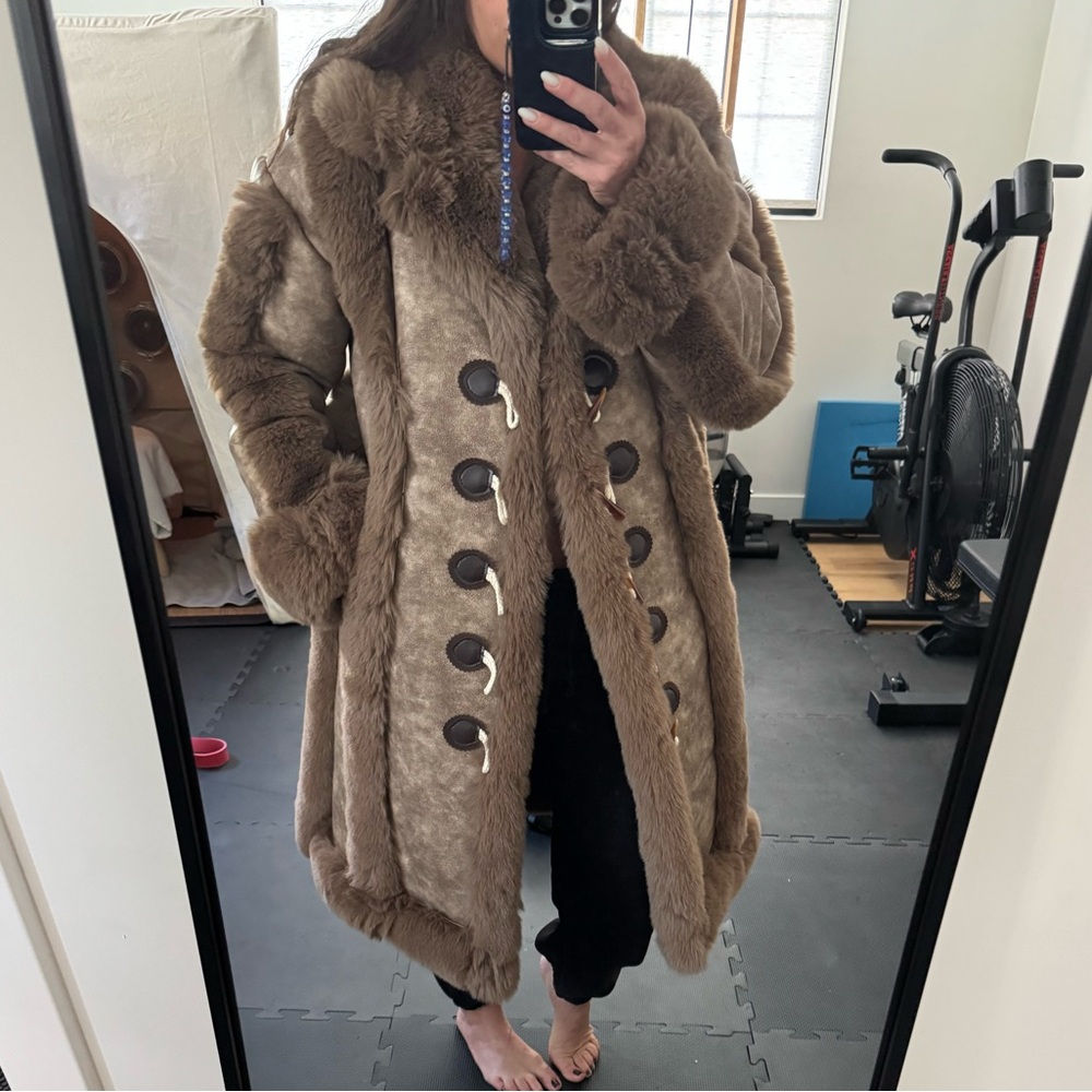 OW collection fur brown coat sz small